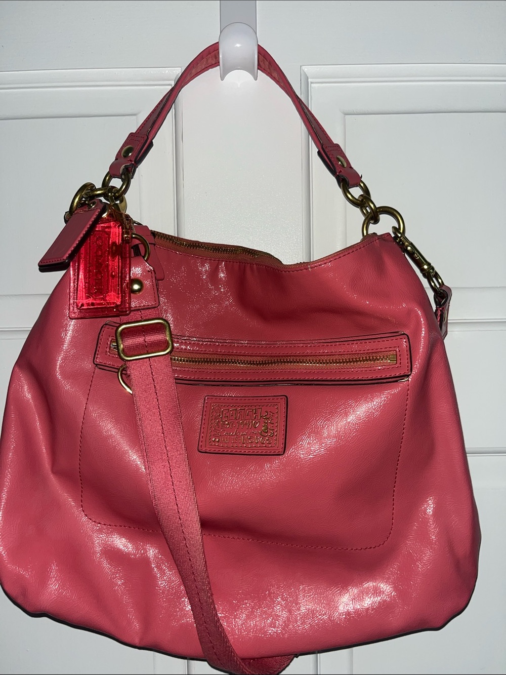 Coach Salmon Pink Poppy Leather Shoulder Bag with Gold Hardware